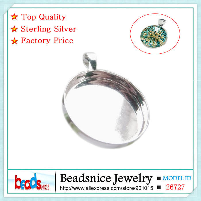 Beadsnice ID26727 real 925 silver pendant setting 1 inch round diy sterling silver jewelry wholesale for gift in factory price